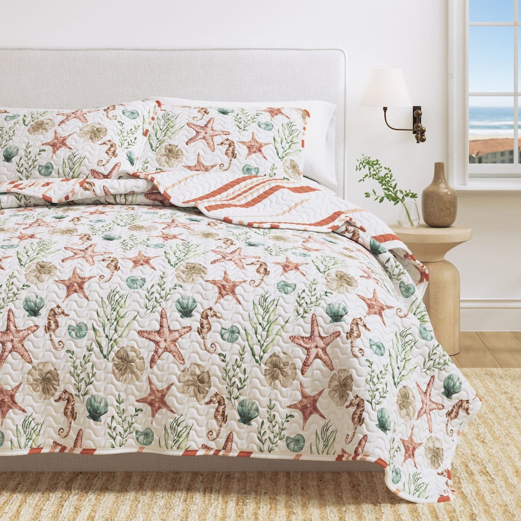 Linery & Co. Watercolor Sea Life Microfiber Quilt Set With Shams.