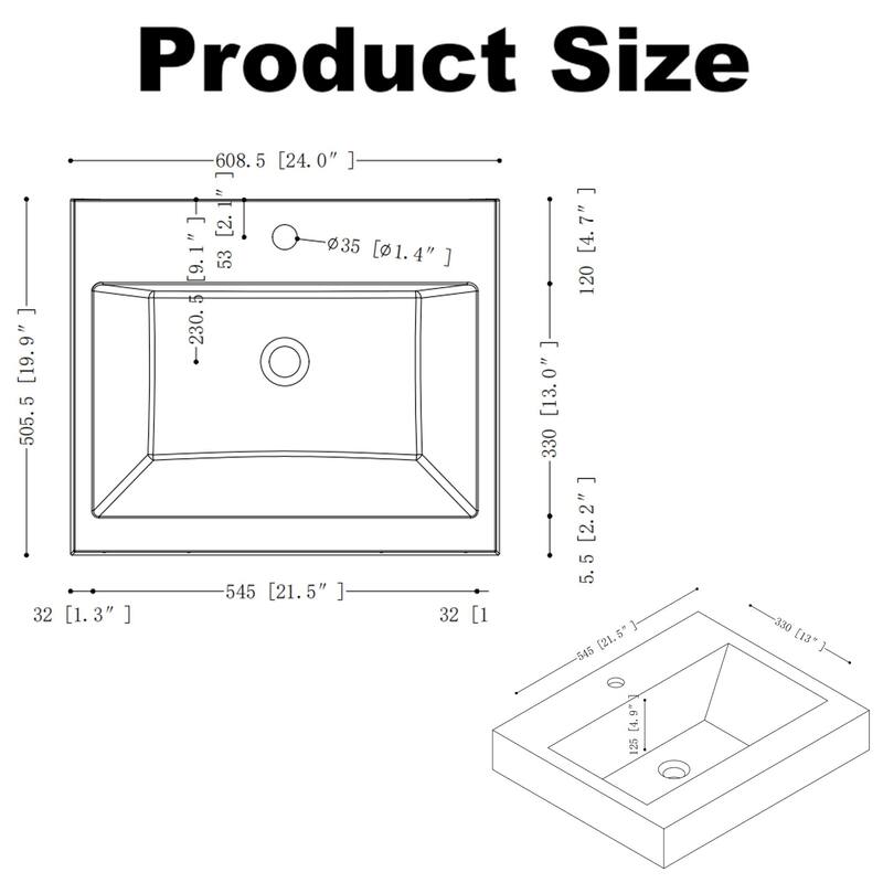 GDF Studio - Alexender Minimalist Design Wall-Mounted Floating Bathroom Vanity with Integrated Basin and Beveled-Edge Handles