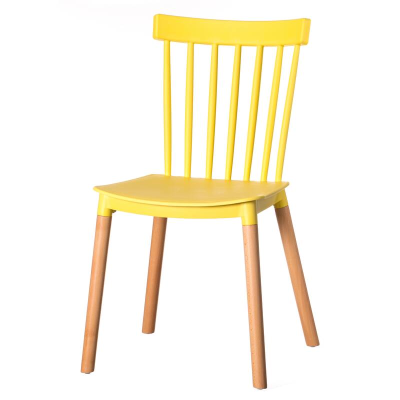 Modern Plastic Dining Chair Windsor Design with Beech Wood Legs - Single Yellow 