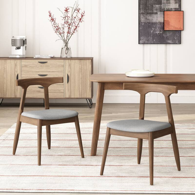 Rubber Wood Dining Chair with Upholstered Seat Wide Angled Legs