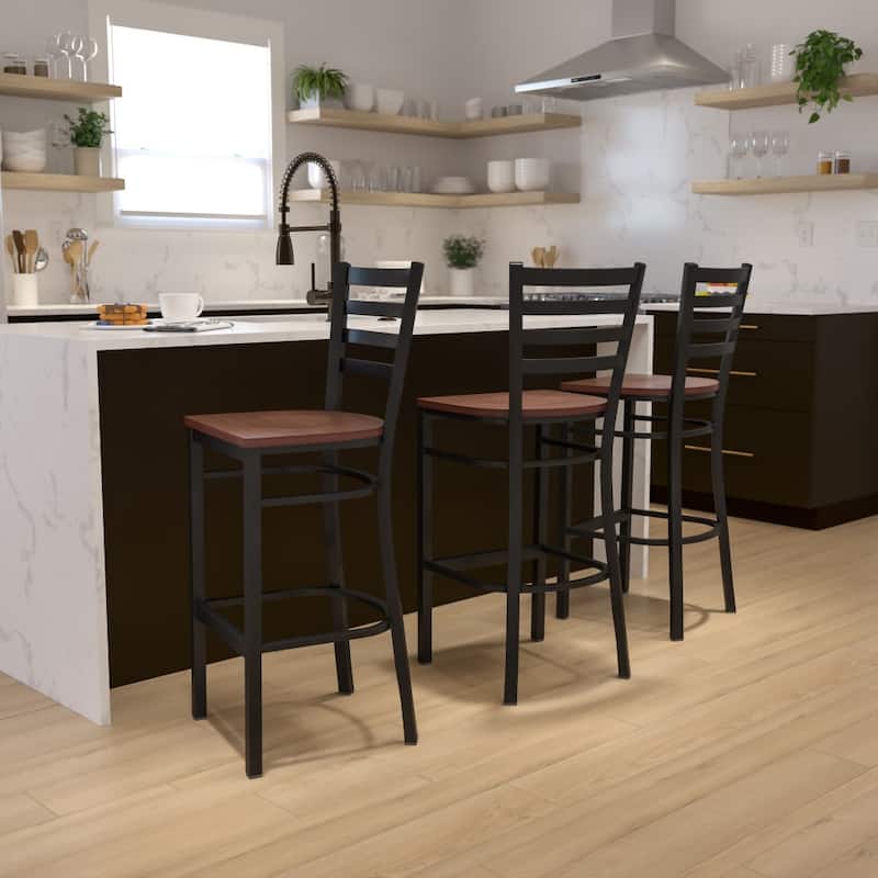 Ladder Back Metal Restaurant Barstool - 17"W x 18"D x 42.25"H - 17"W x 18"D x 42.25"H
