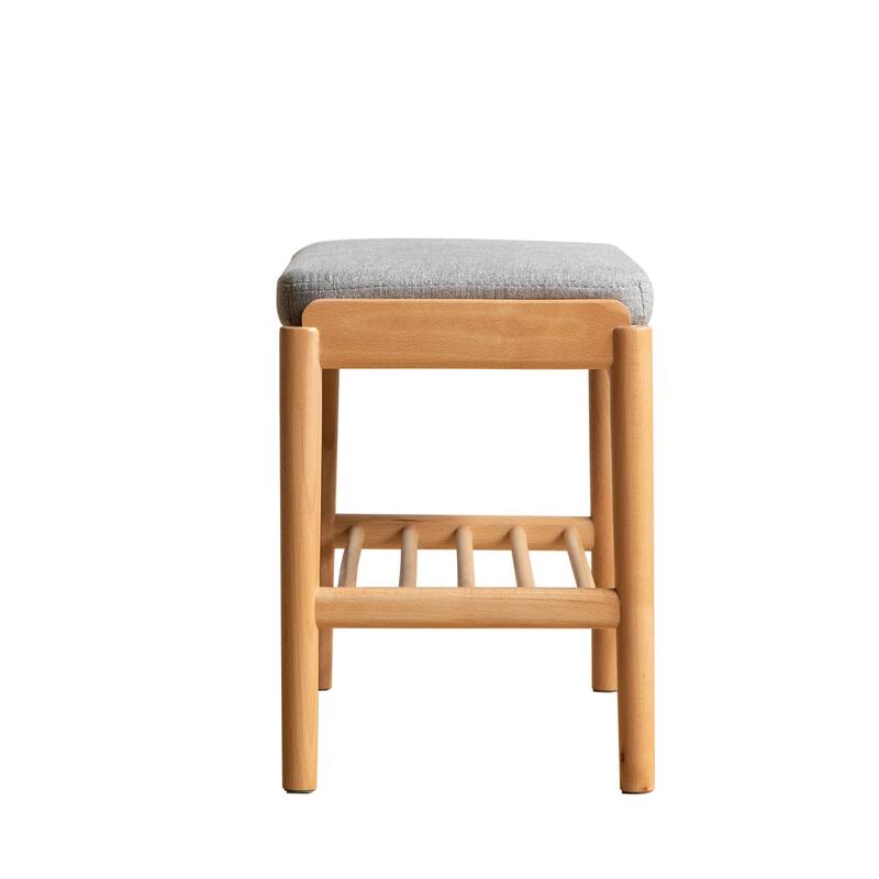 Natural Solid Wood Shoe Bench, Mid-Century Modern Storage Bench with High Rebound Sponge Cushion for Entryway and Living Spaces