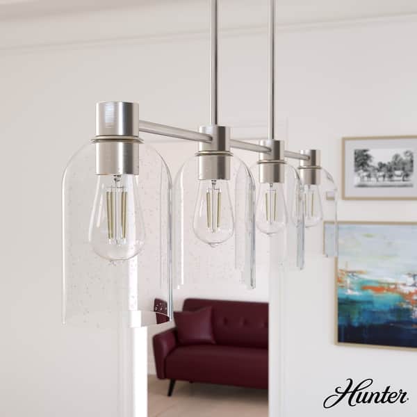 slide 2 of 7, Hunter Lochemeade 4-Light Linear Chandelier - Dining Room, Kitchen Island - Modern Farmhouse, Transitional, Industrial Brushed Nickel