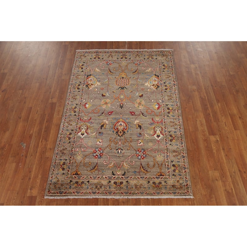 Brown Vegetable Dye Ziegler Oriental Rug Hand-Knotted Wool Carpet - 3'11" x 6'1"