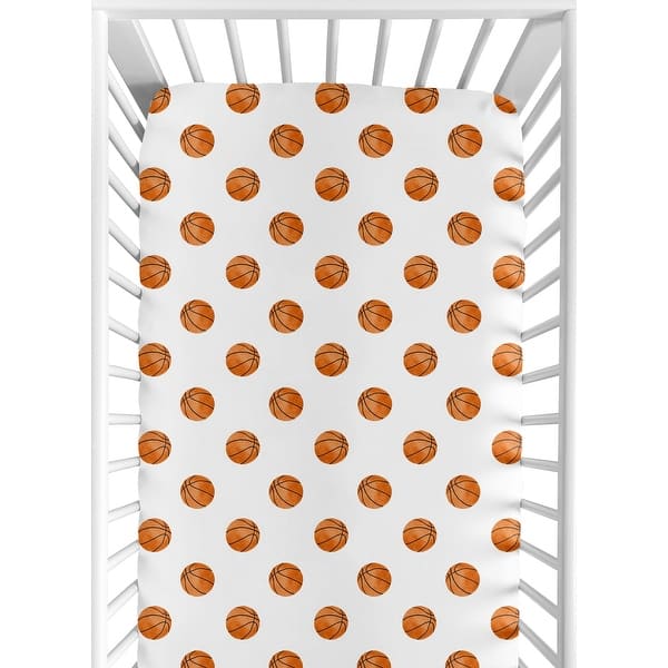 slide 2 of 6, Sweet Jojo Designs Basketball Boy Fitted Crib Sheet Orange for Sports Theme Watercolor Vintage Sport Themed Collection