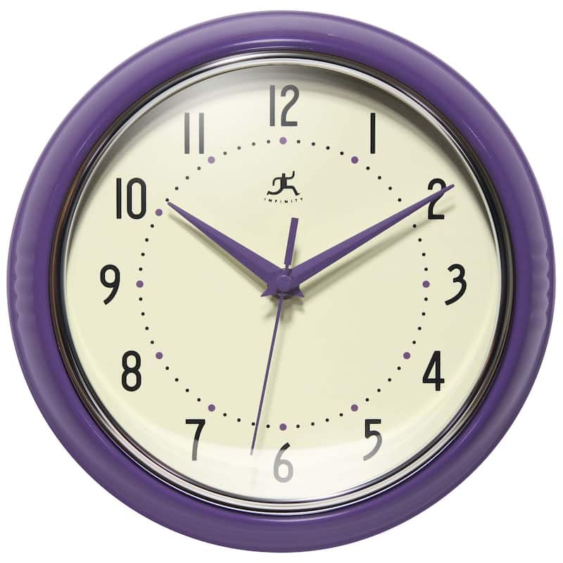 Round Retro Kitchen Wall Clock by Infinity Instruments - 9.5 Inch - Purple