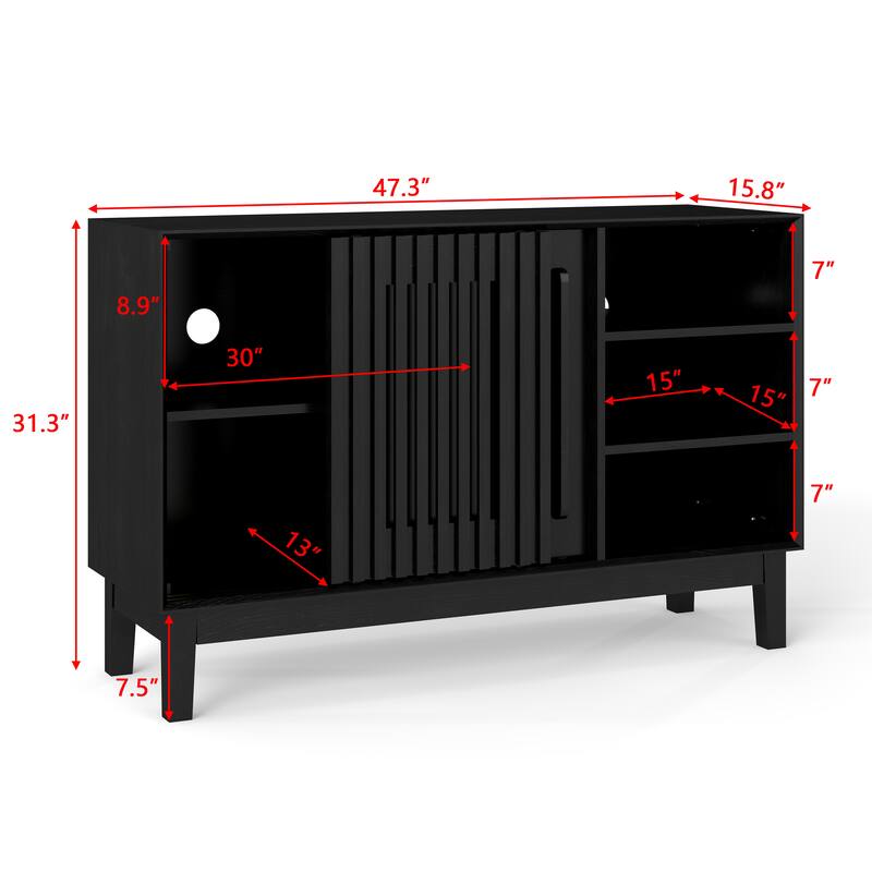 47.3" Sideboard Buffet Cabinet with Storage, Fluted Sideboard with 2 Doors & Solid Wood Feet, TV Media Console, Storage Cabinet