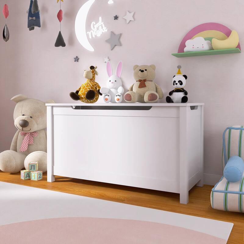32 Inch Kids Wooden Toy Box Storage with Safety Hinged Lid