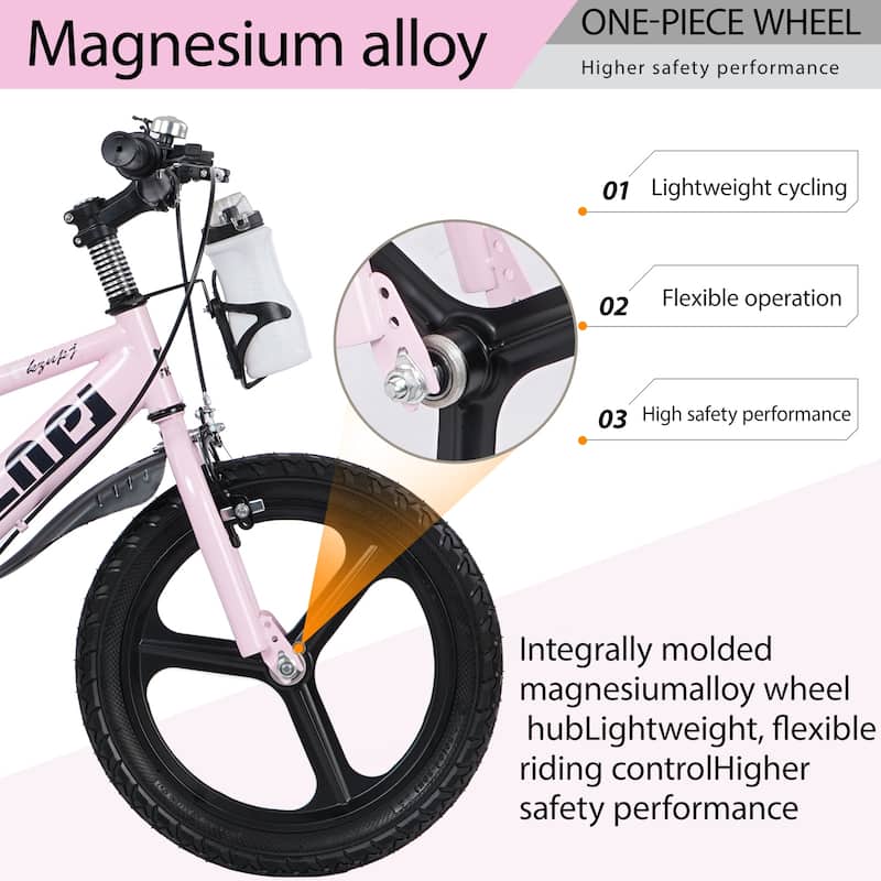18 Inch High Carbon Steel Frame, Night Glow Kids Bike/Toddler Bicycle w/Magnesium Alloy Wheels, Training Wheels for Girls & Boys
