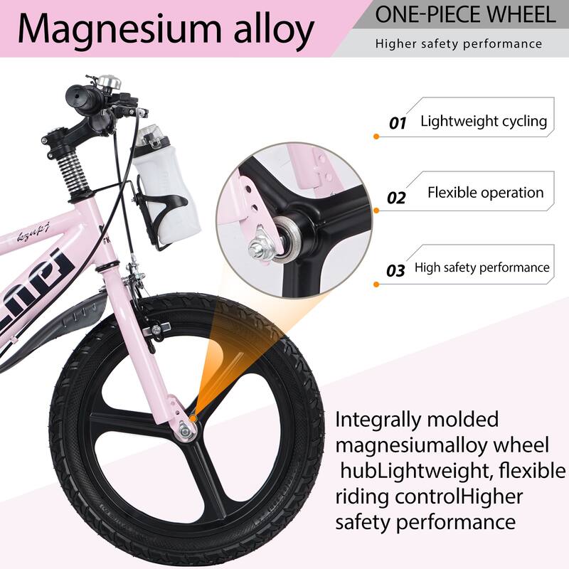 Kids' Bike - High Carbon Steel Frame, Magnesium Alloy Wheels, Training Wheels, Night Glow, Adjustable Seat, Unisex - 16