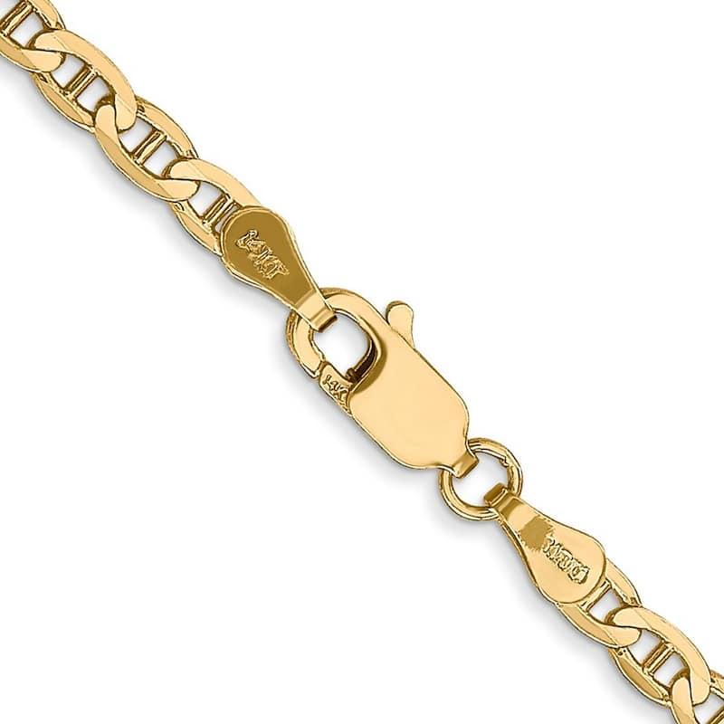 Curata 14k Yellow Gold 10" Solid 3mm Concave Mariner Anchor Chain Anklet (Lobster Claw)