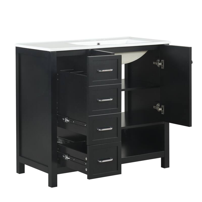 GDFStudio - Avalon 36-Inch Bathroom Vanity with Sink Top, Solid Wood & MDF Board with Open Shelf, Painted Finish