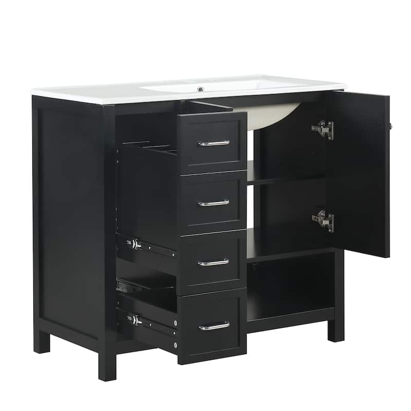 Roomfitters 36" Bathroom Vanity with Sink Top Cabinet with 2 Doors 2 Drawers Open Shelf Solid Wood and MDF Boards