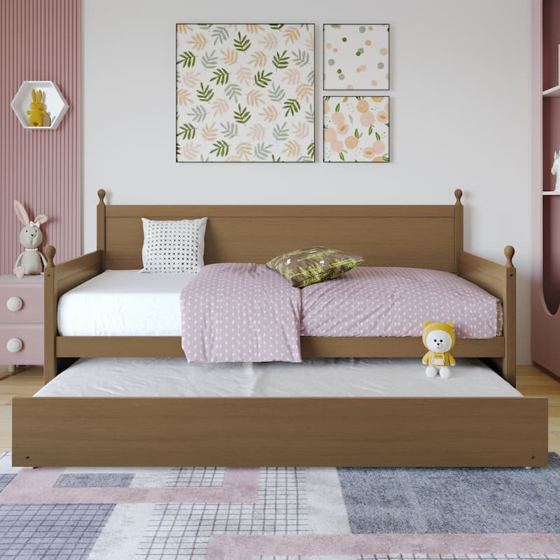 CraftPorch Mid-Century Modern Wooden Twin Size Daybed With Trundle