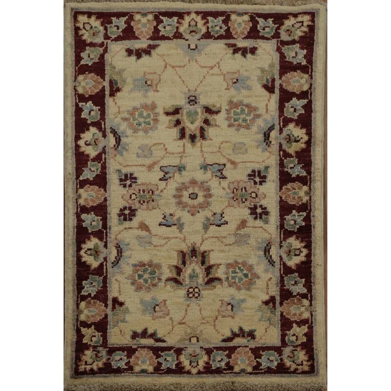 Hand Knotted Oriental 100% Wool Carpet Traditional Floral Beige & Ivories Chobi-Peshawar Area Rug - 2' 10'' X 1' 11''