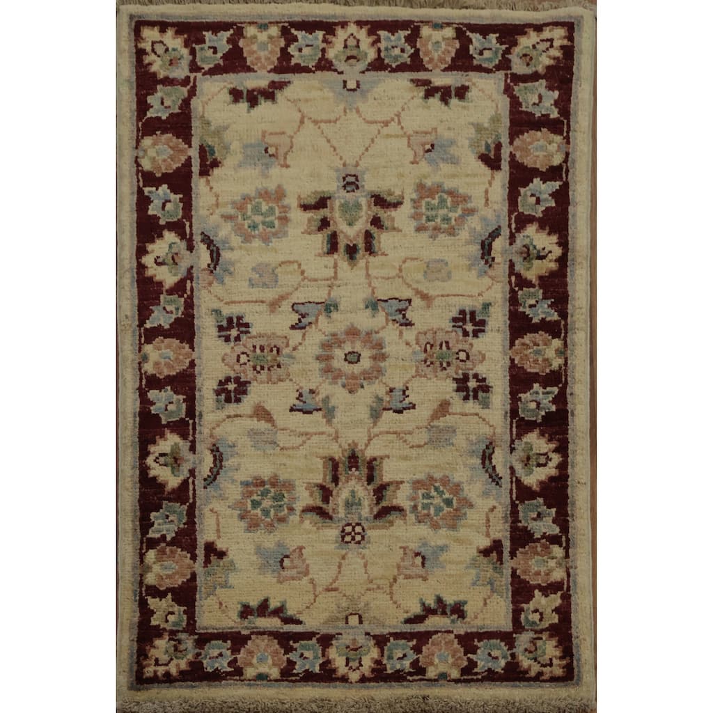Hand Knotted Oriental 100% Wool Carpet Traditional Floral Beige & Ivories Chobi-Peshawar Area Rug - 2' 10'' X 1' 11''