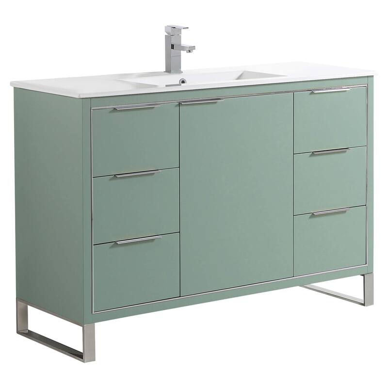 Fine Fixtures Opulence Collection Bathroom Vanity with White Ceramic Sink - 48 Inch - Mint Green - Chrome Hardware