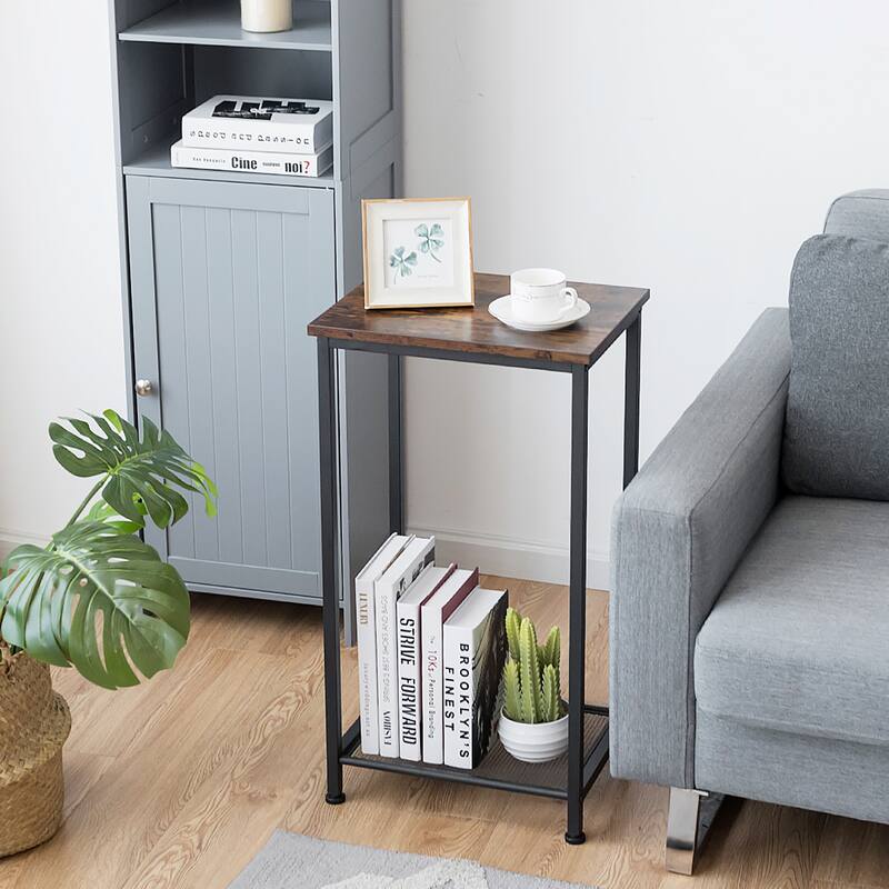 Costway 2-Tier Industrial Side End Accent Telephone Table w/Mesh Shelf - See Details