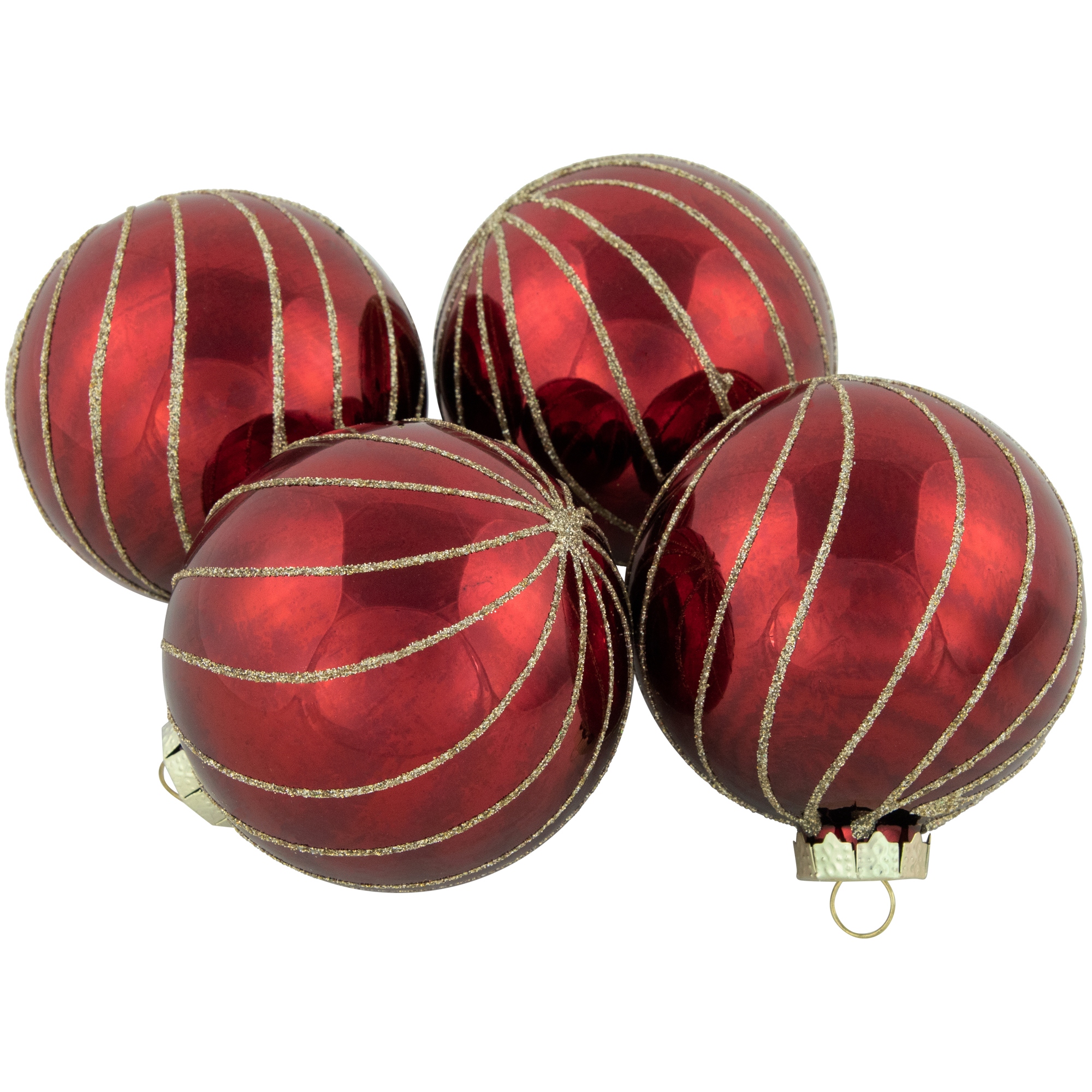 Northlight 4ct Burgundy Red And Gold Glitter Striped Glass Christmas Ball Ornaments 3 76mm Red