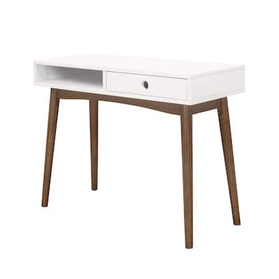 Transitional Writing Desk with Drawer in White