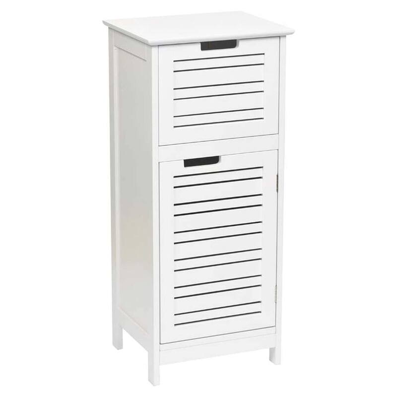 Miami White Bathroom Linen Storage Cabinet Vented Door and Drawer - 14.7"L x 11.13"W x 32.12"H