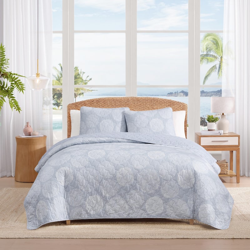 Tommy Bahama Ocean Island Blue Cotton Reversible Quilt Set