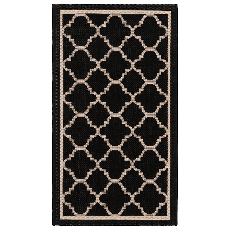 SAFAVIEH Courtyard Kristelle Indoor/ Outdoor Waterproof Patio Backyard Rug - 2'3" x 5' - Black/Beige