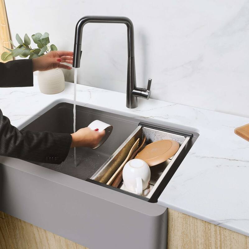 STYLISH Undermount 30" Workstation Single-Bowl Composite Granite Kitchen Sink - 30" x 21" x 10"