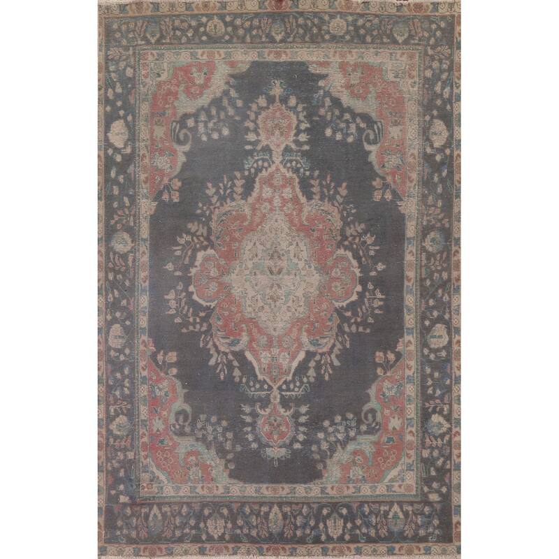Distressed Over-Dyed Tabriz Persian Antique Rug Handmade Wool Carpet - 6'5" x 9'5"