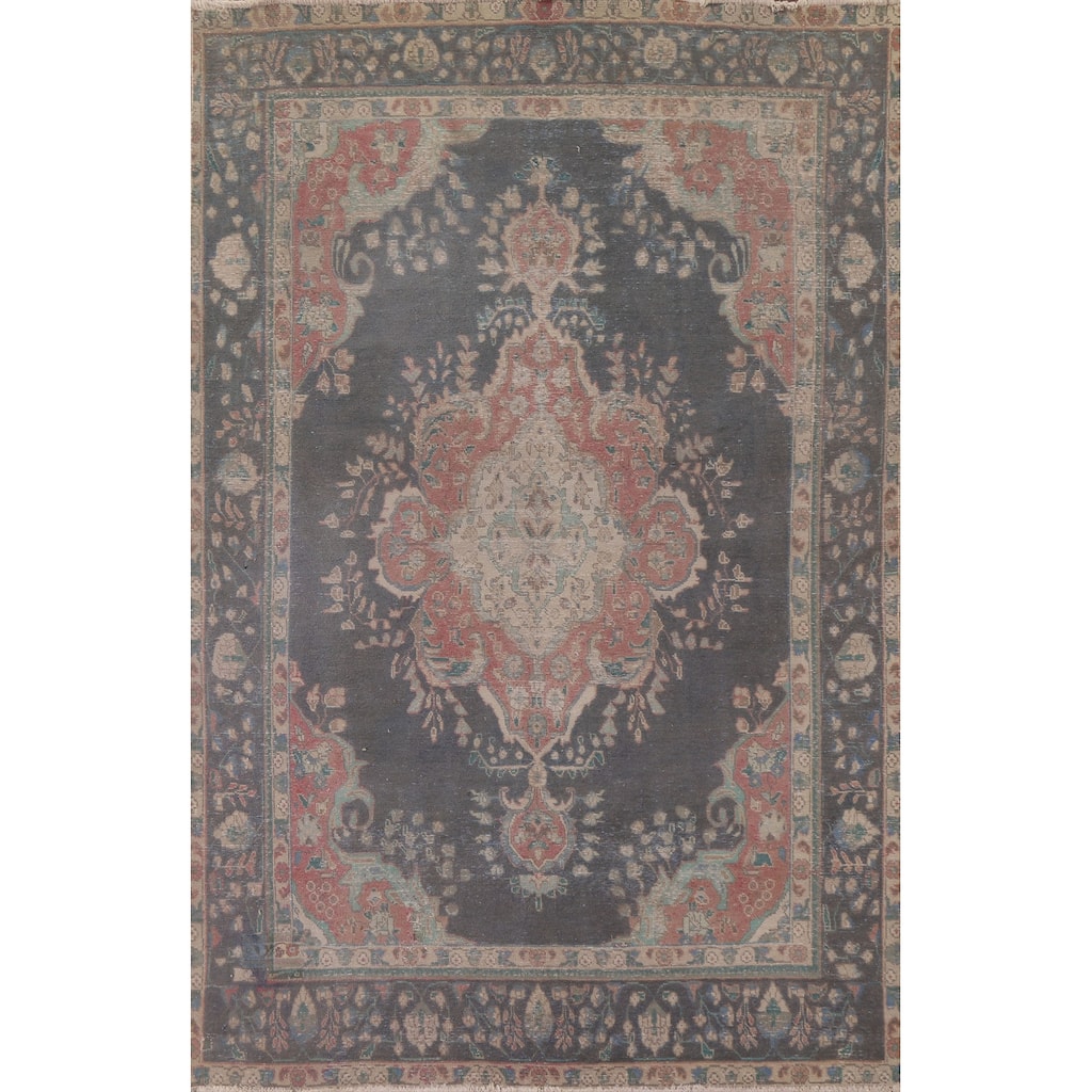 Distressed Over-Dyed Tabriz Persian Antique Rug Handmade Wool Carpet - 6'5" x 9'5"