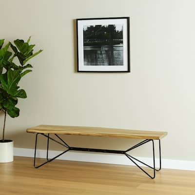 HomeRoots 66" Natural and Black Solid Wood Live Edge Bench - 66 in. x 18 in. x 16 in.