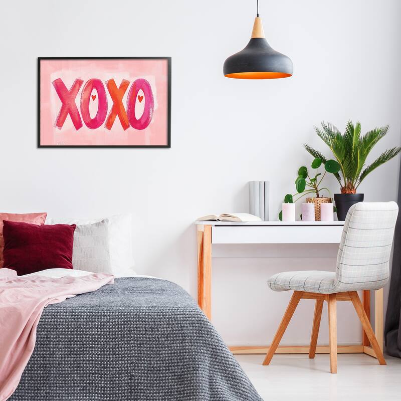 Stupell Pink XOXO with Hearts Framed Giclee Art Design By LSR Design Studio