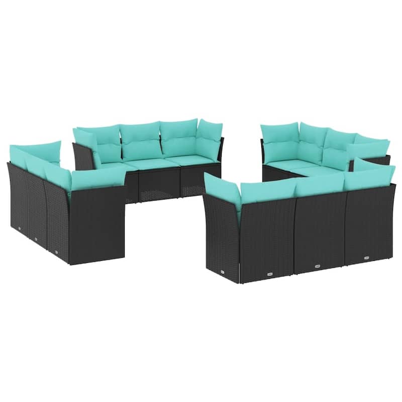 vidaXL 12 Piece Patio Sofa Set with Cushions Black Poly Rattan