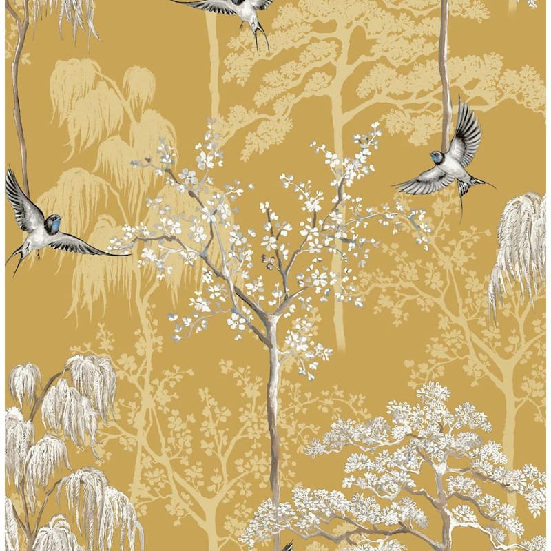Arthouse Bird Garden Peel and Stick Wallpaper - 20.5 in. W x 18 ft. L - Ochre