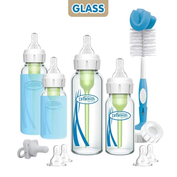 slide 1 of 1, Dr. Brown's Anti-Colic Options+ Narrow Glass Baby Bottle Starter Set