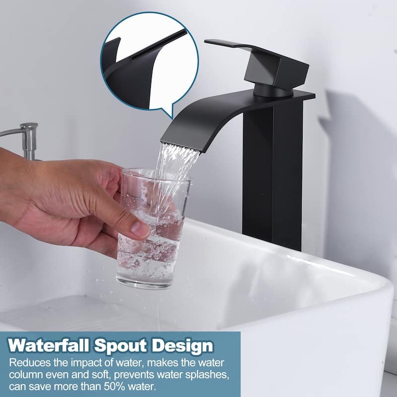 WOWOW Single Handle Single Hole Waterfall Bathroom Vessel Faucet