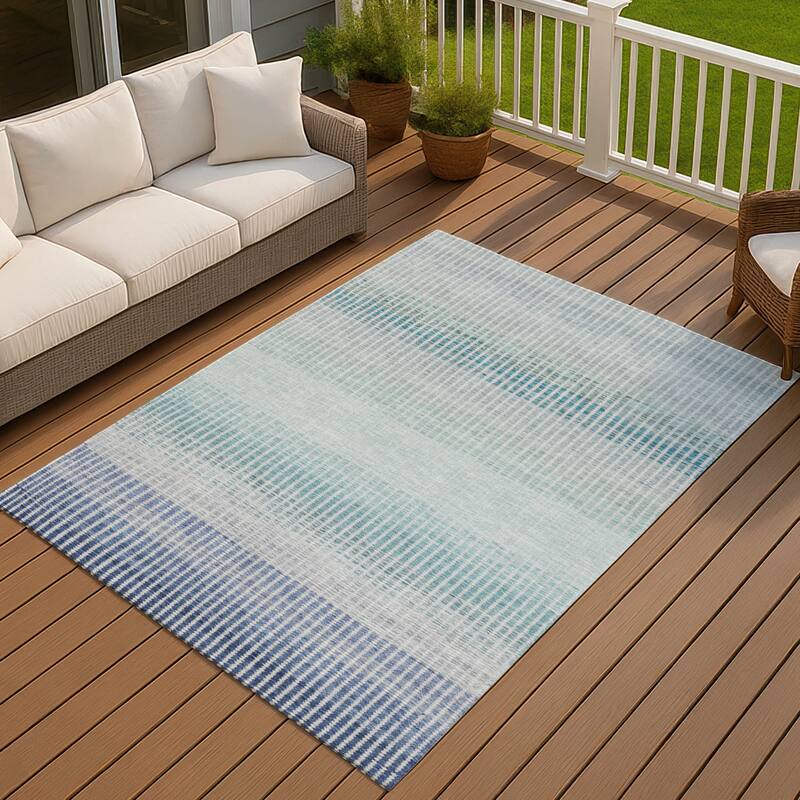 Machine Washable Indoor/ Outdoor Contemporary Stripes Chantille Rug - Blue - 2'6" x 3'10"