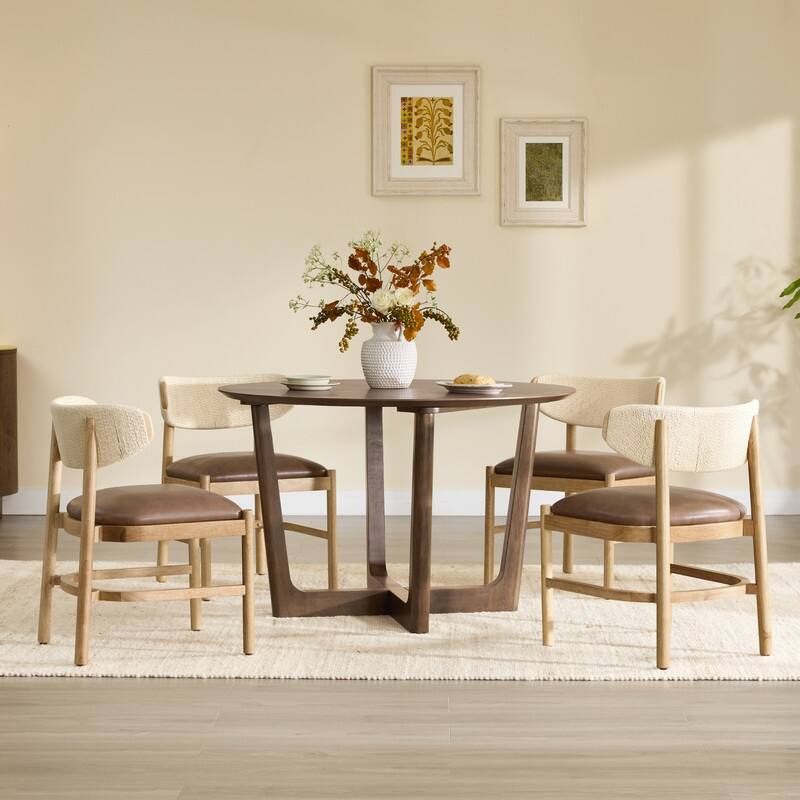 Spruce & Spring 47-Inch Modern Round Wood Dining Table with Cross-Leg Base