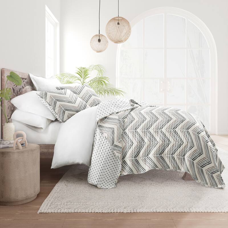 Becky Cameron All Season 3 Piece Diamond Chevron Reversible Quilt Set with Shams