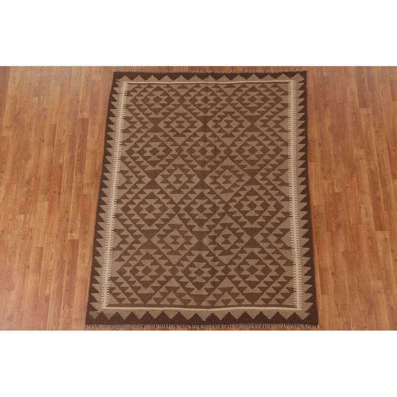 Reversible Kilim Oriental Area Rug Flat-weave Living Room Wool Carpet - 5'2" x 6'7"
