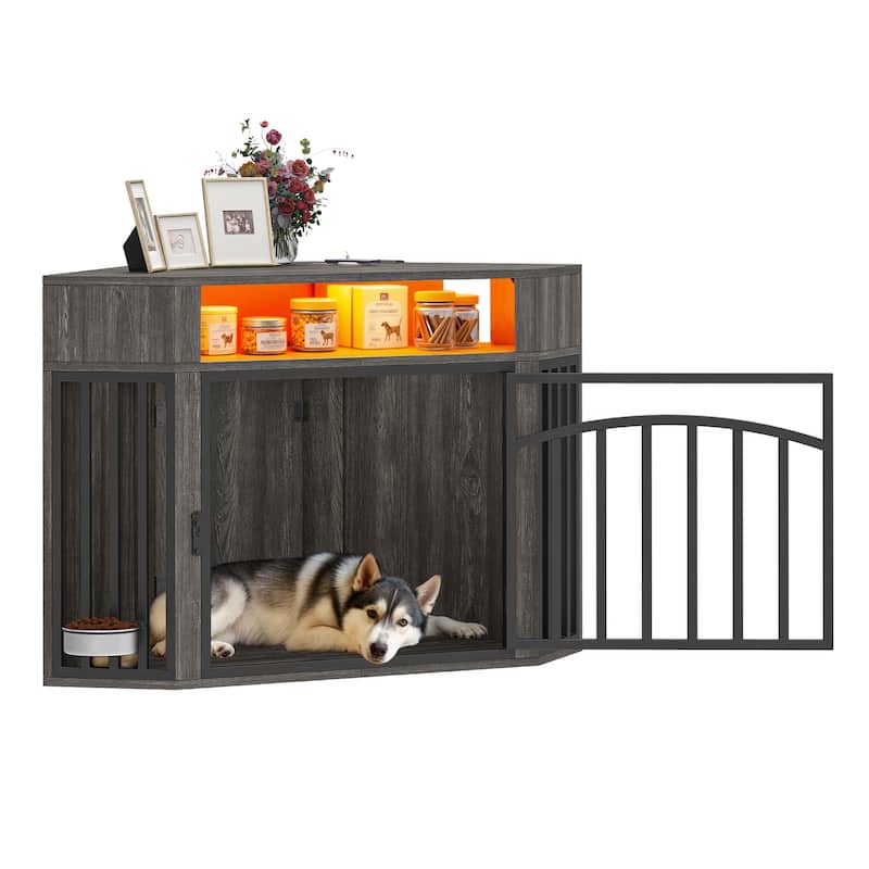 Moasis 52" Corner Dog Crate Furniture, End Table Cage for Large Dogs