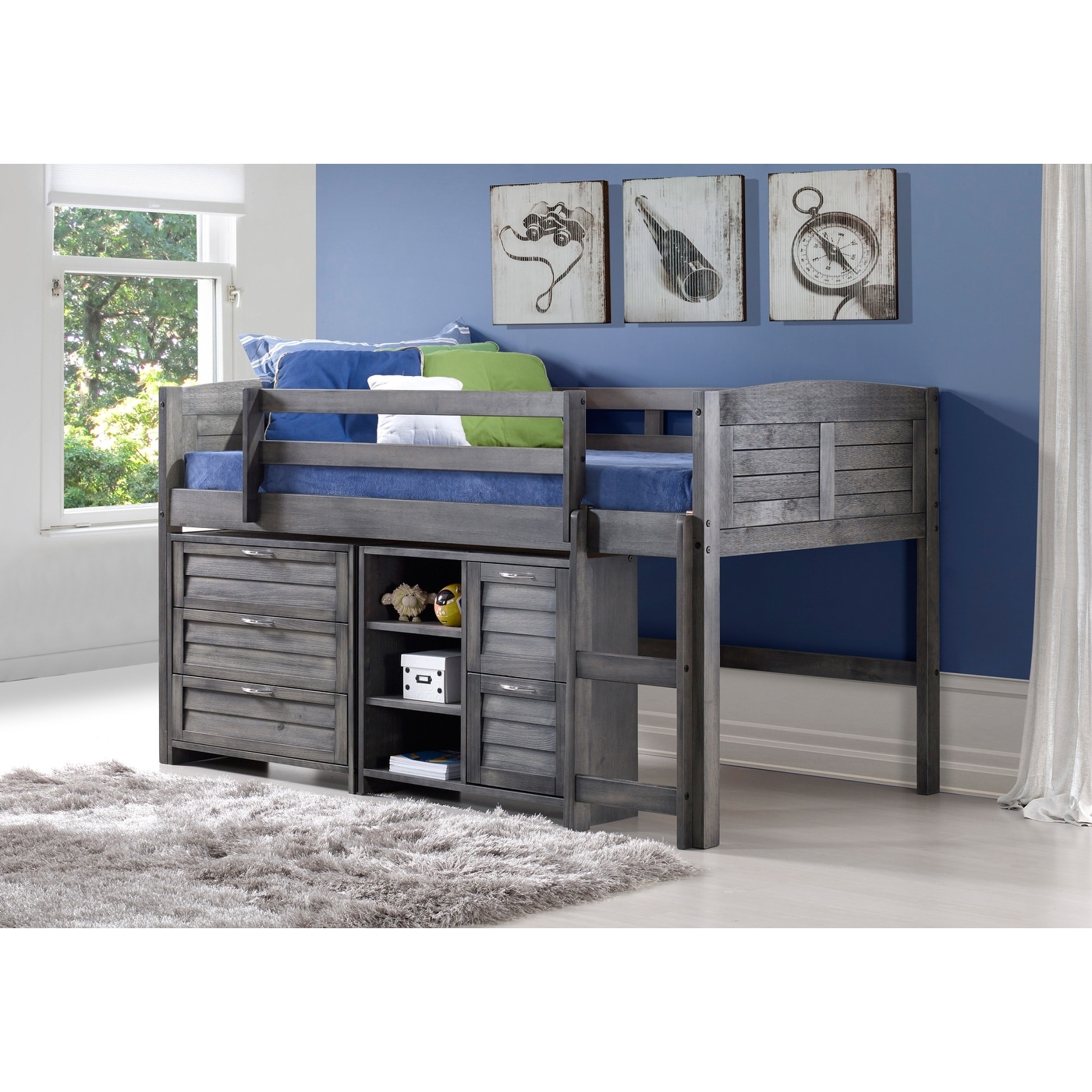 raised twin bed with desk