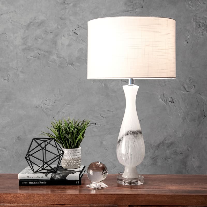 Nuloom 30" Glass Marbleized Vase Linen Shade Table Lamp - 16"W x 16"D x 30"H - 16"W x 16"D x 30"H - Off White