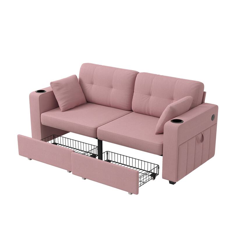 Sofas, Couch Set, 3 Seats Sofa, USB Charging,Wood Frame, Easy to Install, with Storage, Charging Station, Cup Holder