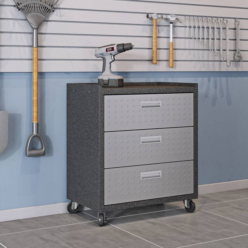 3-Piece Fortress Mobile Space-Saving Steel Garage Cabinet and Worktable 5.0 in Grey