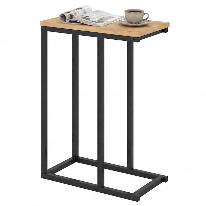 Gymax C-shaped End Table w/Adjustable Foot Pads Small Snack Table for - Grey Oak