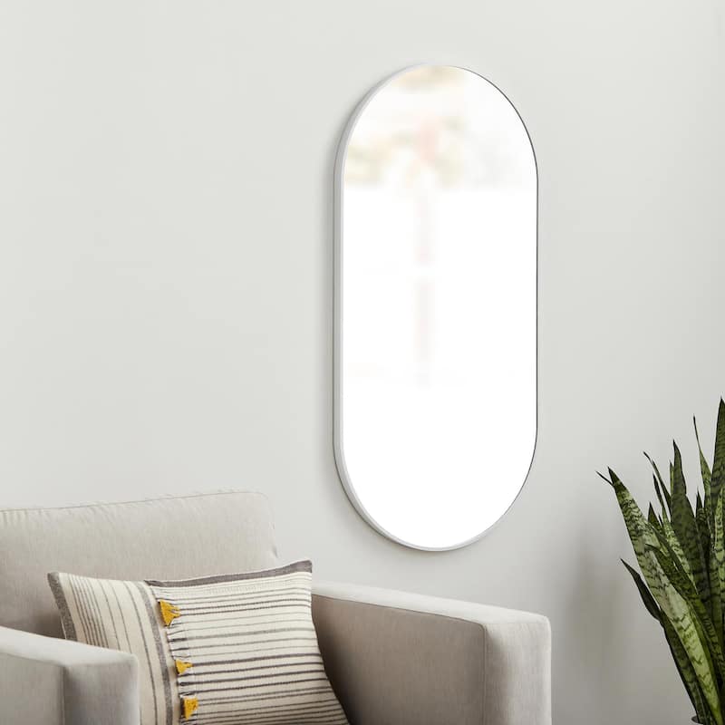 Livabliss Aranya Modern Aluminum Oval Pill-Shaped Accent Mirror - 20"H x 39"W x 1.1"D - White