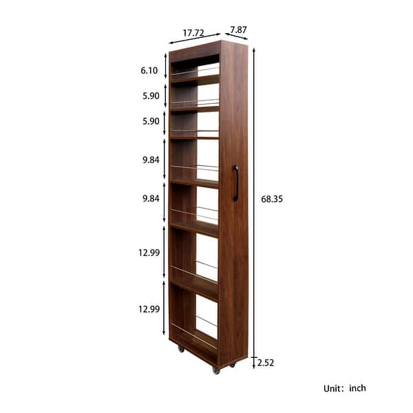 dimension image slide 1 of 3, Roomfitters 7 Tier Pull Out Pantry Cabinet Slim Side Storage Tower Mobile Kitchen Cart Rolling Gap Organizer