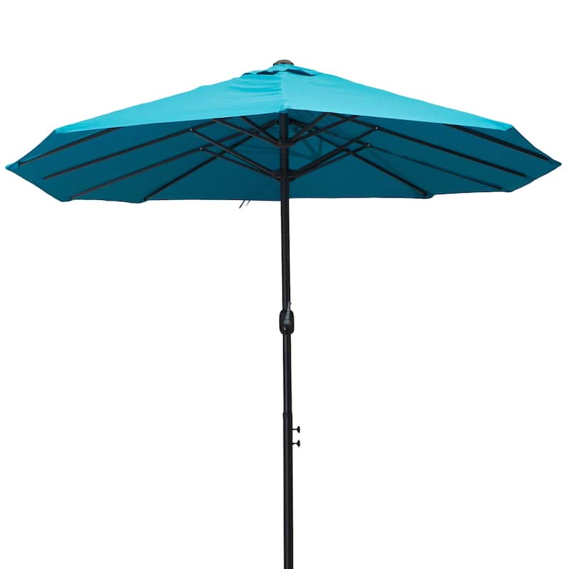 Outsunny 15' Steel Rectangular Outdoor Double Sided Market Patio Umbrella - Blue - Lake Blue