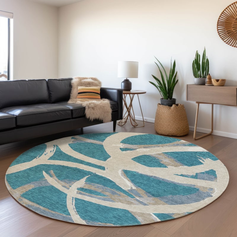 Machine Washable Indoor/ Outdoor Abstract Contemporary Chantille Rug